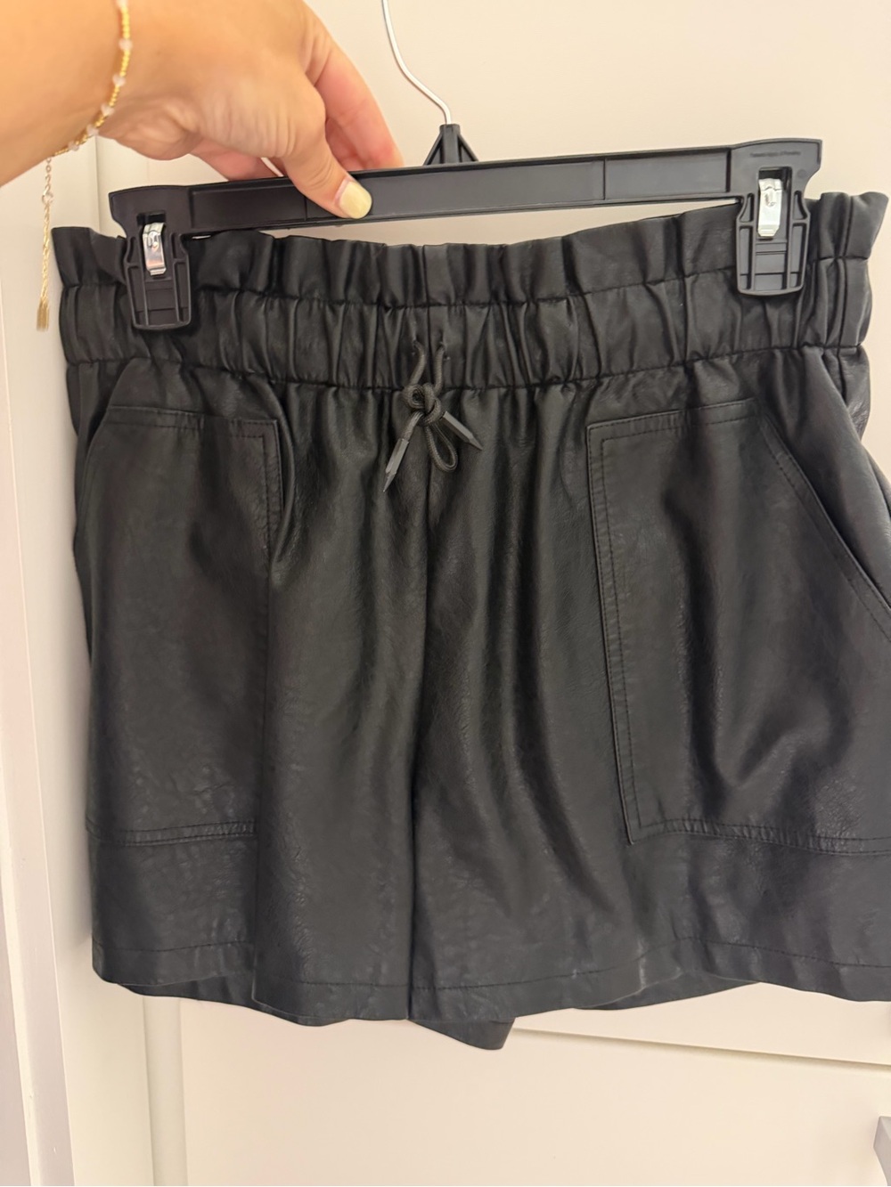 Women’s Black Faux Leather Drawstring Shorts